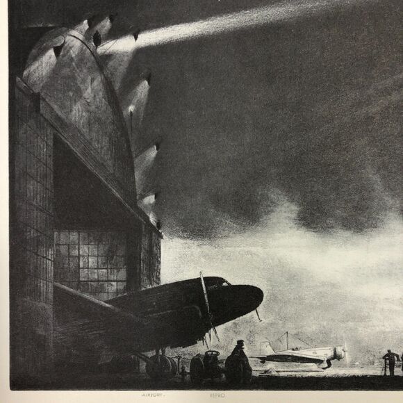 William Healslip "Airport" 1930s Art Print Treasury Collection Sketch Vintage - Picture 3 of 12